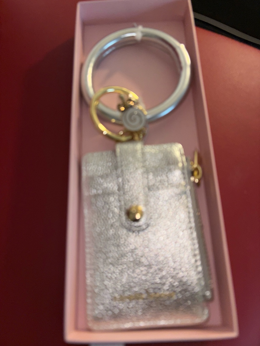 Nanette Lepore Silver Metallic Key & Card Holder with Gold Hardware